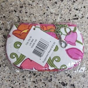 Vera Bradley Pink Floral Clip Zip Coin Pouch